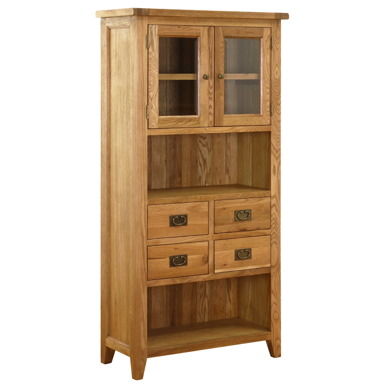 Vancouver Petite 4 Drawer 2 Door Oak Glazed Display Cabinet